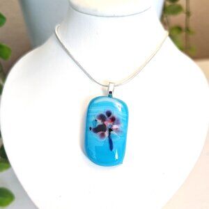 Colorful statement pendant OOAK handmade fused glass jewelry + necklace
